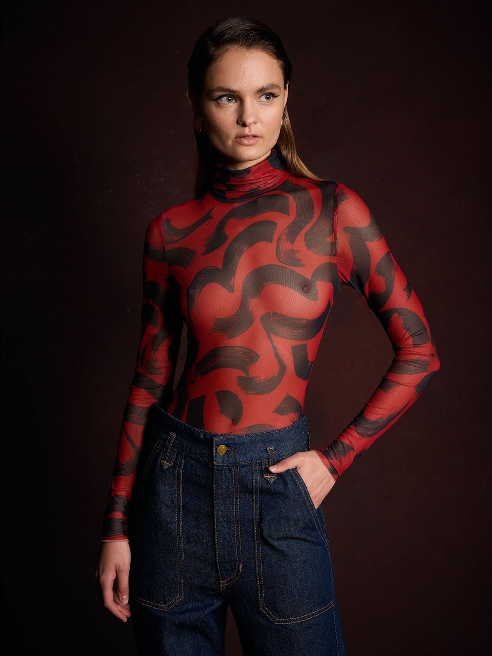 ACE HARPER The Cara Bodysuit in Cherry and Black Size Small NWOT